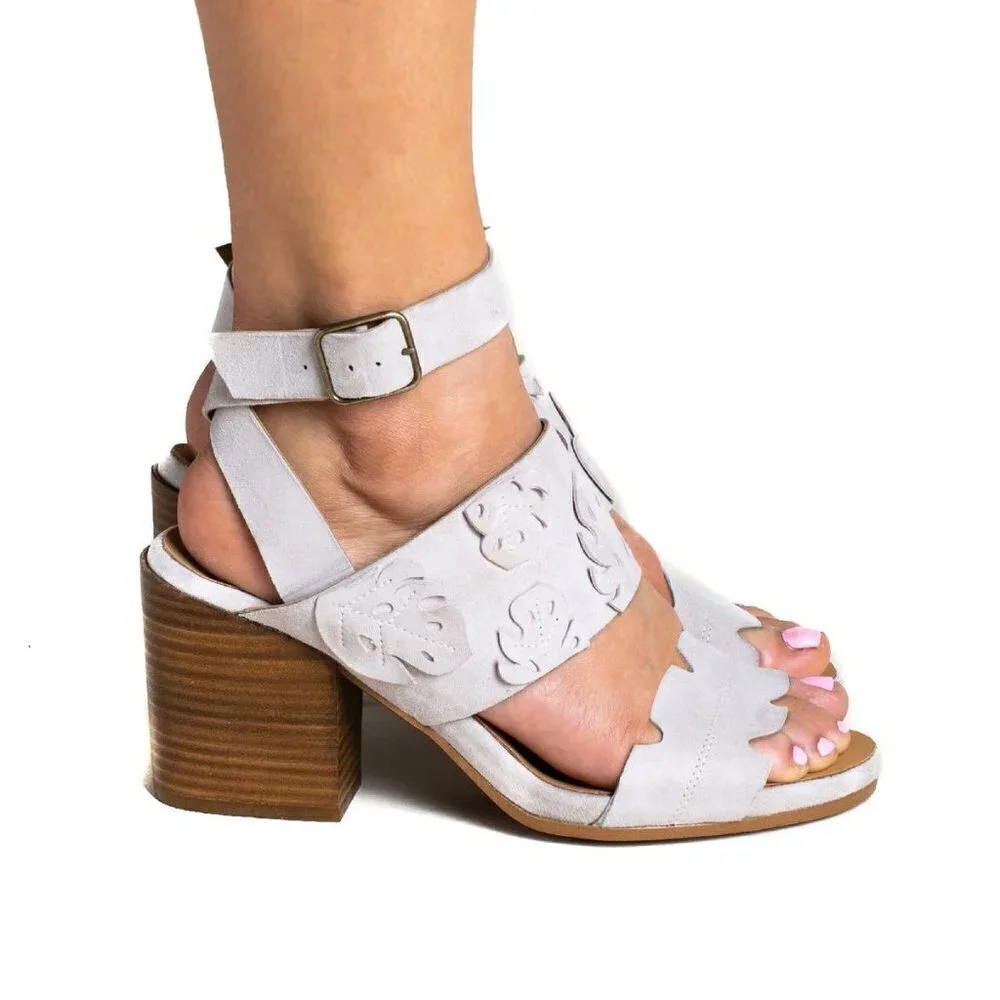 Sylven NY Botanica Suede Leather Sandal w Buckled Ankle Strap pale lilac